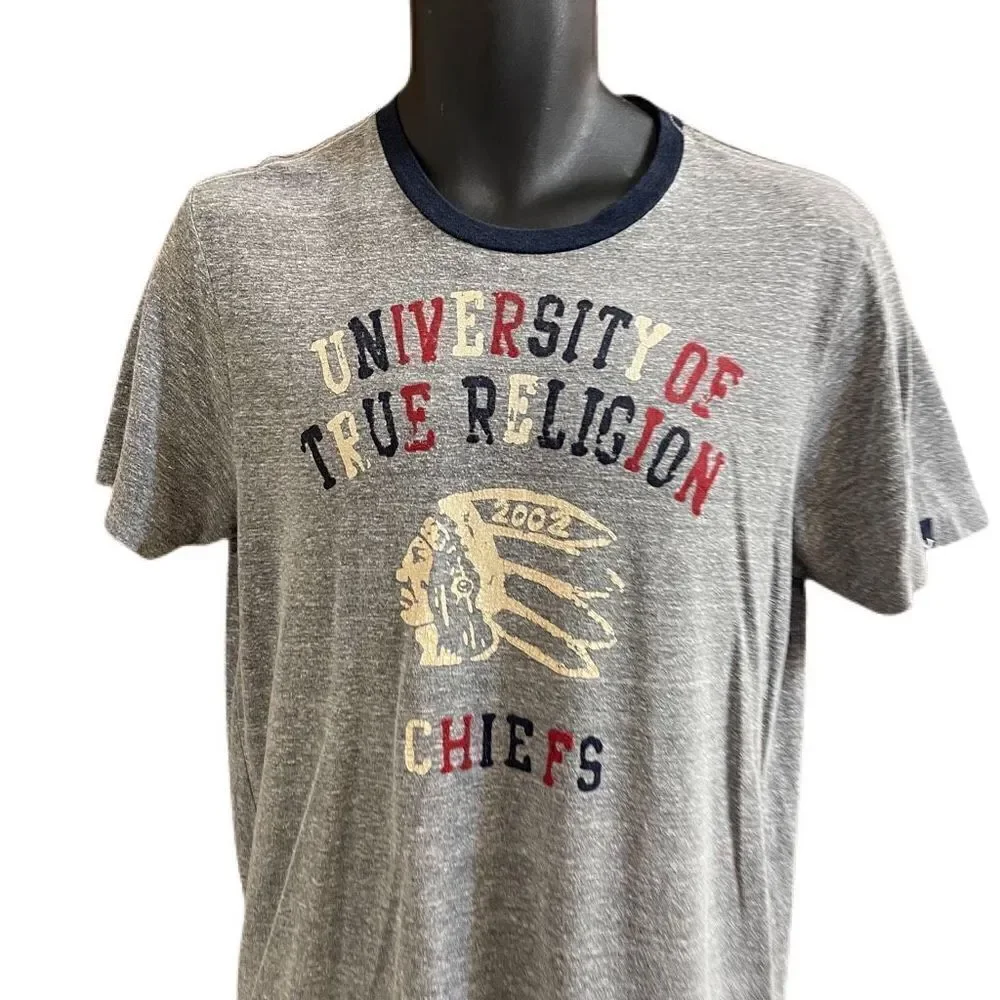 True Religion Chief University Grey T-Shirt Size Small